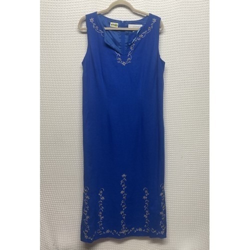 Sag Harbor Blue Embroidered Slit Office Casual Maxi Dress Women 14Tall Indonesia